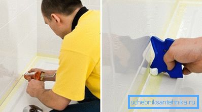 Герметизація стиків між стіною і бортом піддону. Герметизація стиків між стіною і бортом піддону.