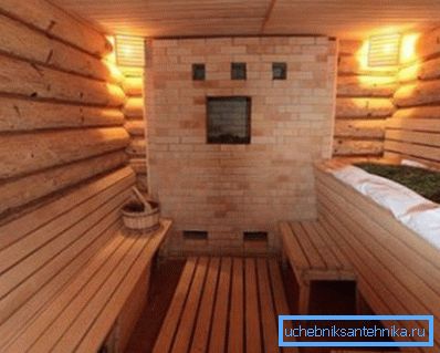 Цегляна кам'янка в інтер'єрі лазні Цегляна кам'янка в інтер'єрі лазні
