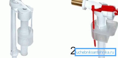 Клапани подачі води: 1 - нижня, 2 - бічна подача. Клапани подачі води: 1 - нижня, 2 - бічна подача.