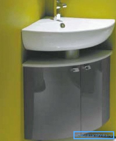 На фото підвісна меблі з умивальником кутового типу На фото підвісна меблі з умивальником кутового типу